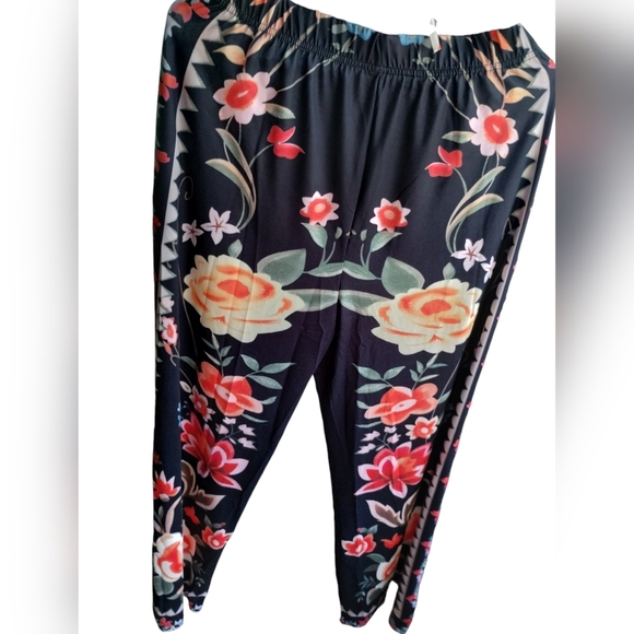 NWOT Palazzo Wide Leg Retro Colorful Floral Drawstring Pants - Picture 10 of 11